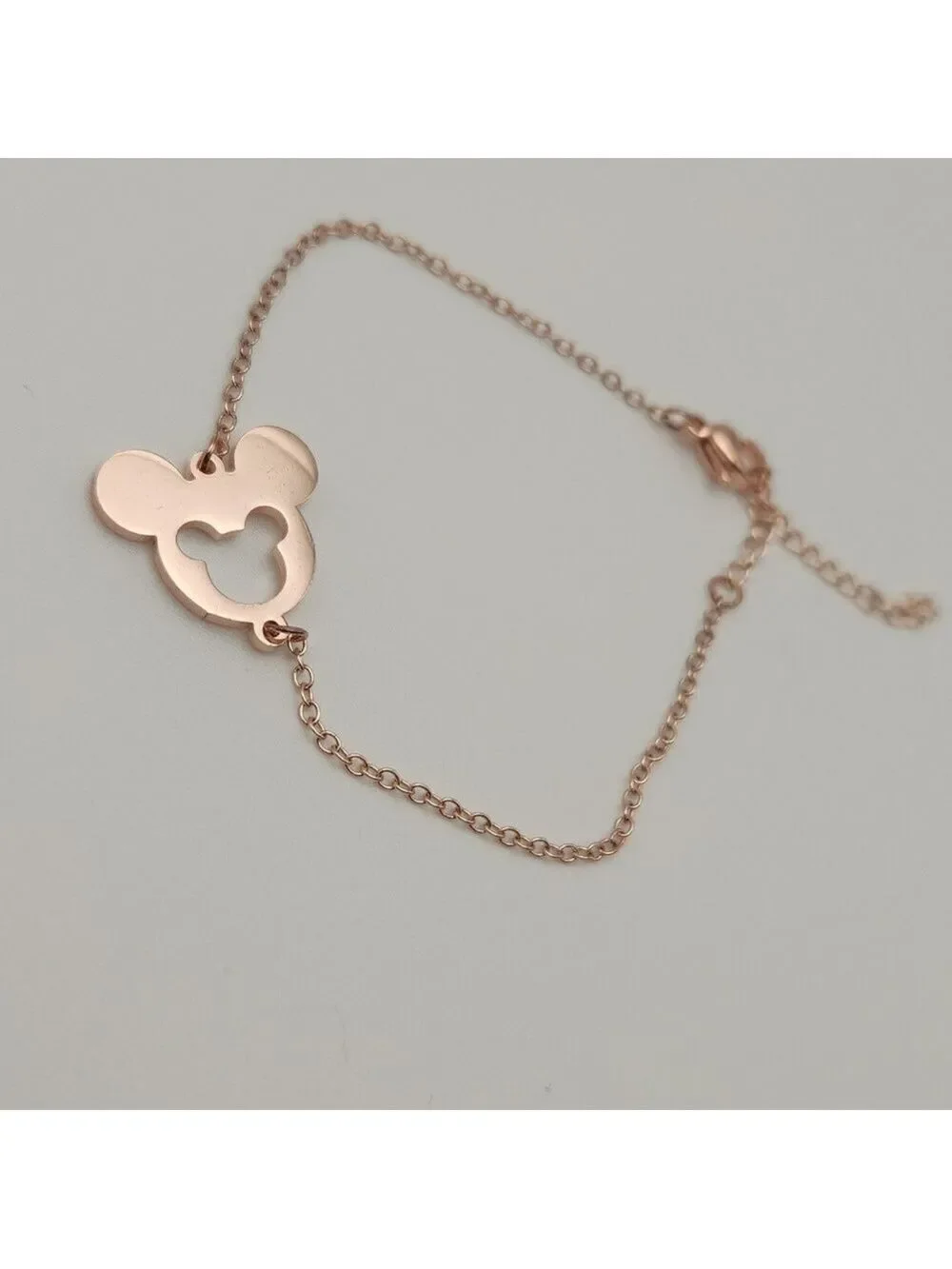 18K Rose Gold Plated Mickey Mouse Cutout Charm Chain Bracelet Playful & Minimal